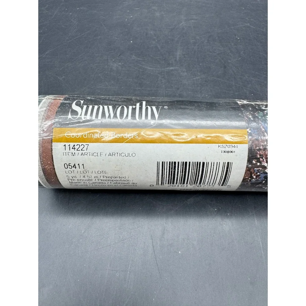 Vintage NOS Sunworthy Country Brown Wallpaper Border 5 Yards Prepasted 114227
